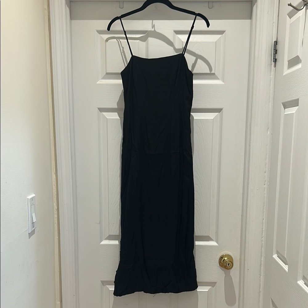 Elegant Black Spaghetti Strap Dress with Beautiful Buttons